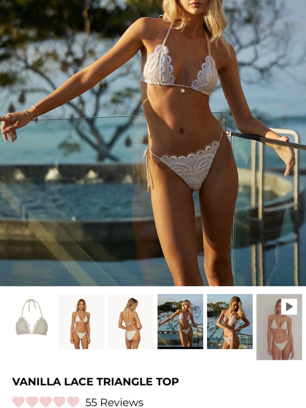 Pq swim White Lace Water Lily Triangle Bikini Set